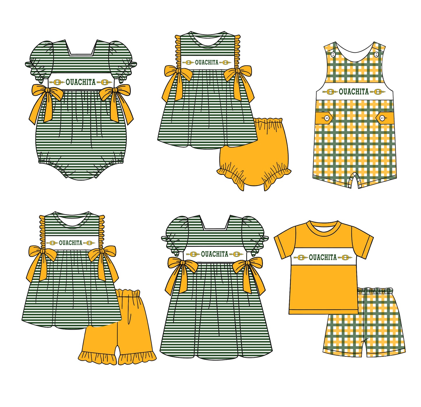 (Custom Design Preorder MOQ 5 Each Design) Team's Ouachita Print Kids Summer Matching Clothes Sibling Wear