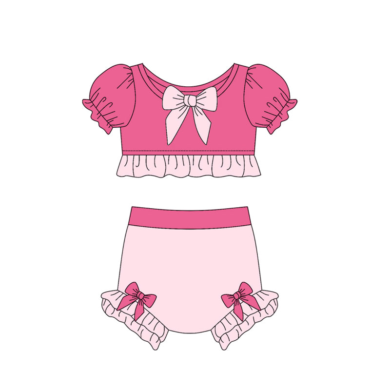 2.25(Custom Design Preorder MOQ 5) Cartoon Princess Pink Color Girls 2 Piece Swimsuits