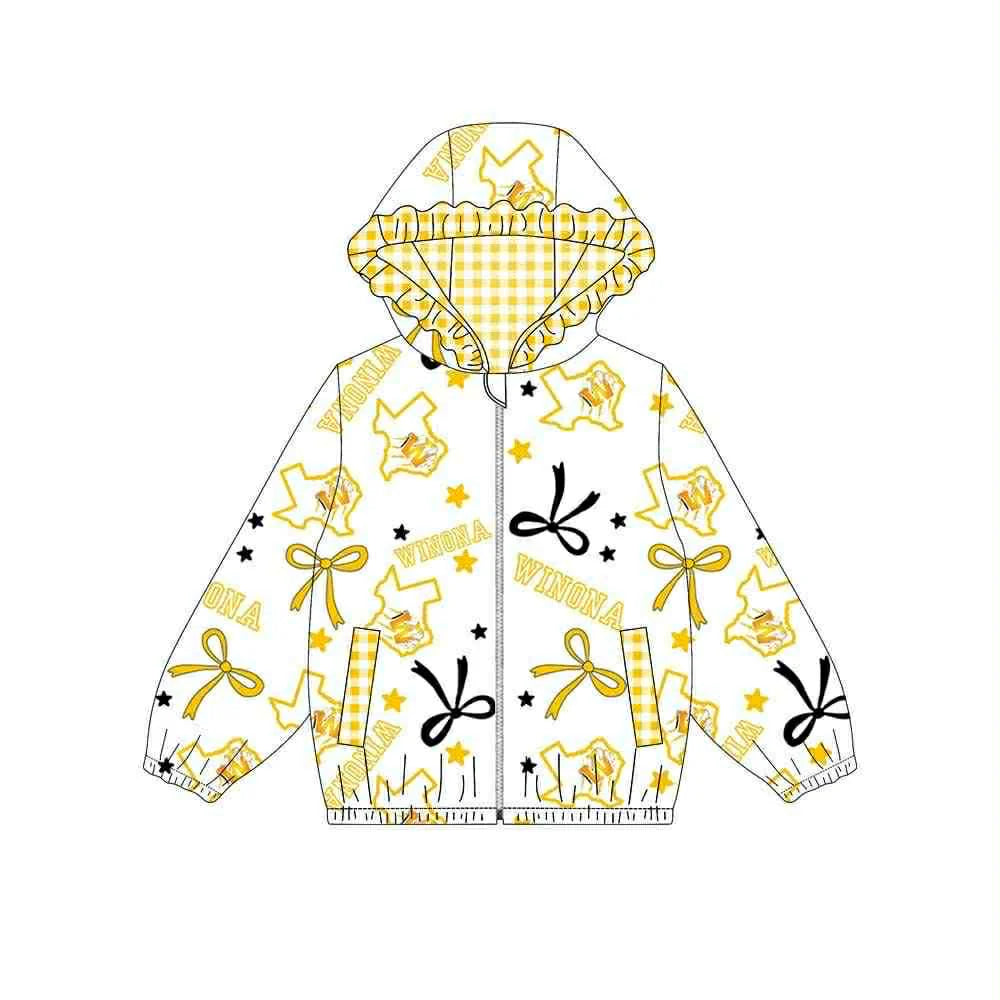 (Custom Design Preorder MOQ 5) Team's WINONA Bows Print Pockets Girls Long Sleeve Zipper Jackets Top
