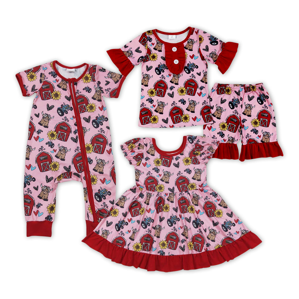 Farm Cow Sunflowers Print Sisters Summer Matching Clothes