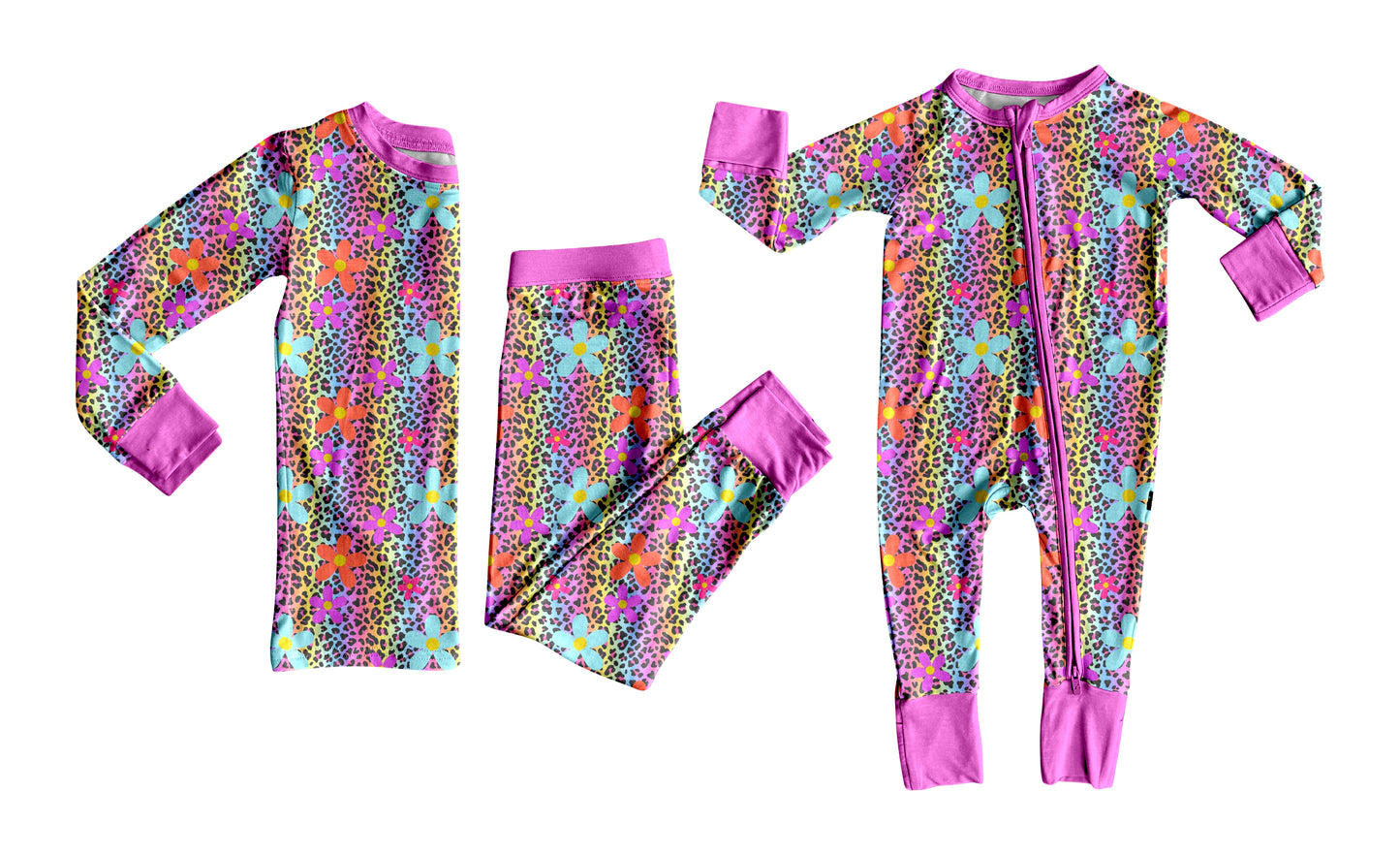 5.24(Custom Design Preorder MOQ 5 Each Design) Colorful Leopard Flowers Print Girls Fall Pajamas Matching Clothes Sisters Wear