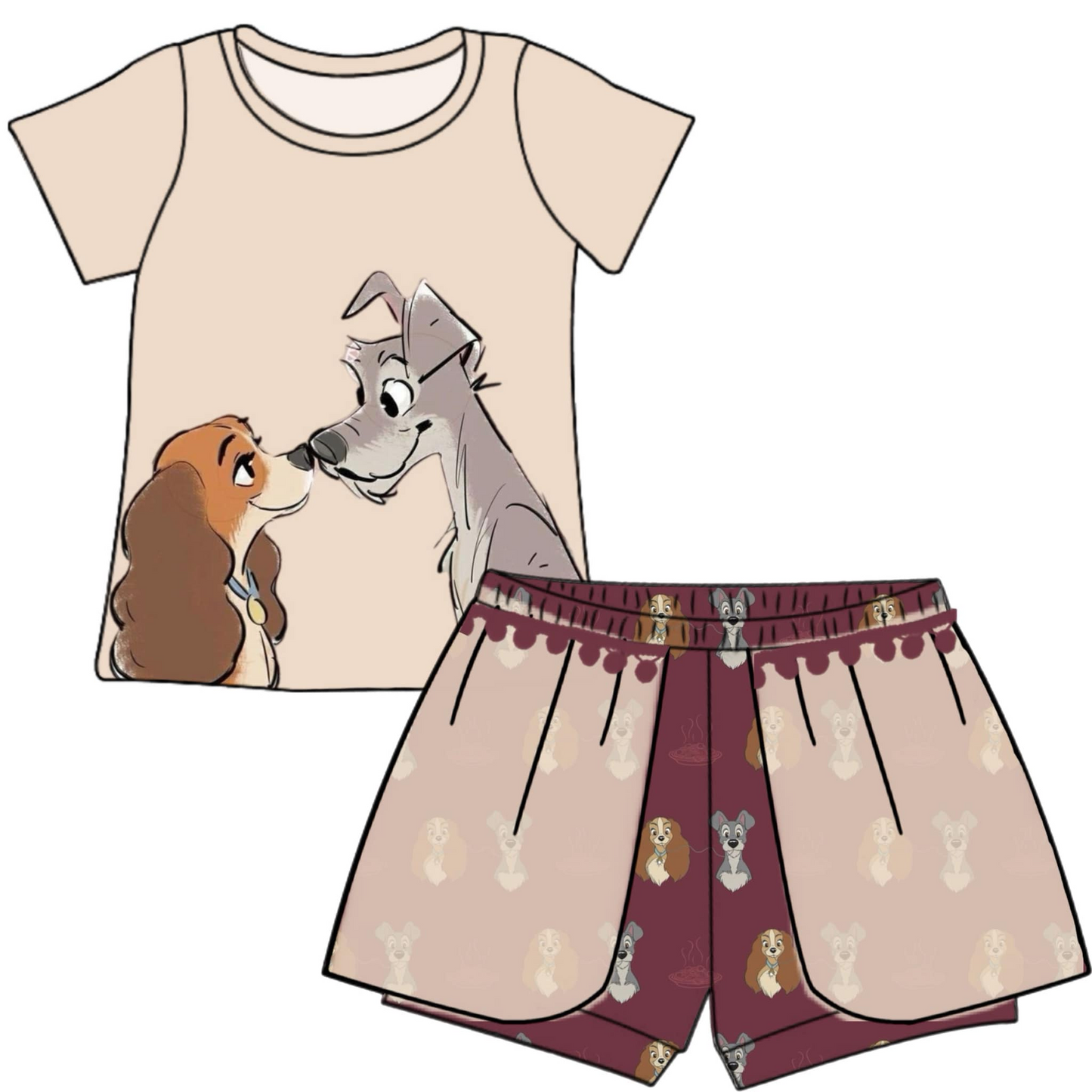 (Custom Design Preorder MOQ 5) Cartoon Dog Print Girls Summer Clothes Set