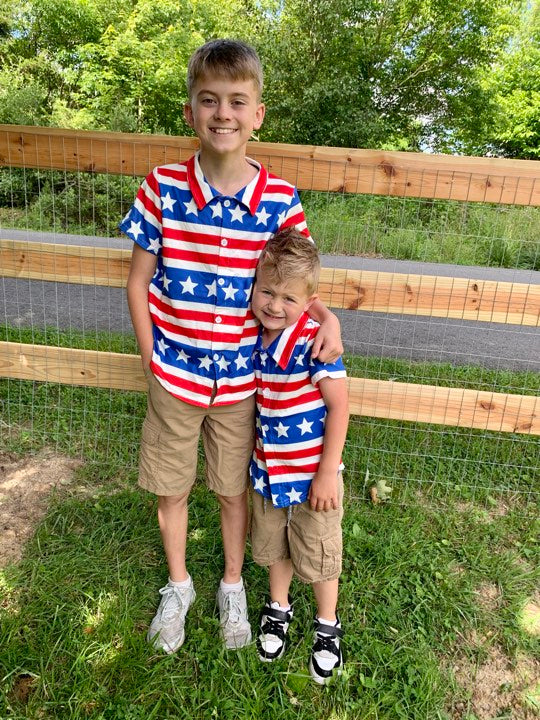 4 Colors Stars Red Stripes Boys 4th of July Buttons Tee Shirts Top Brothers Wear