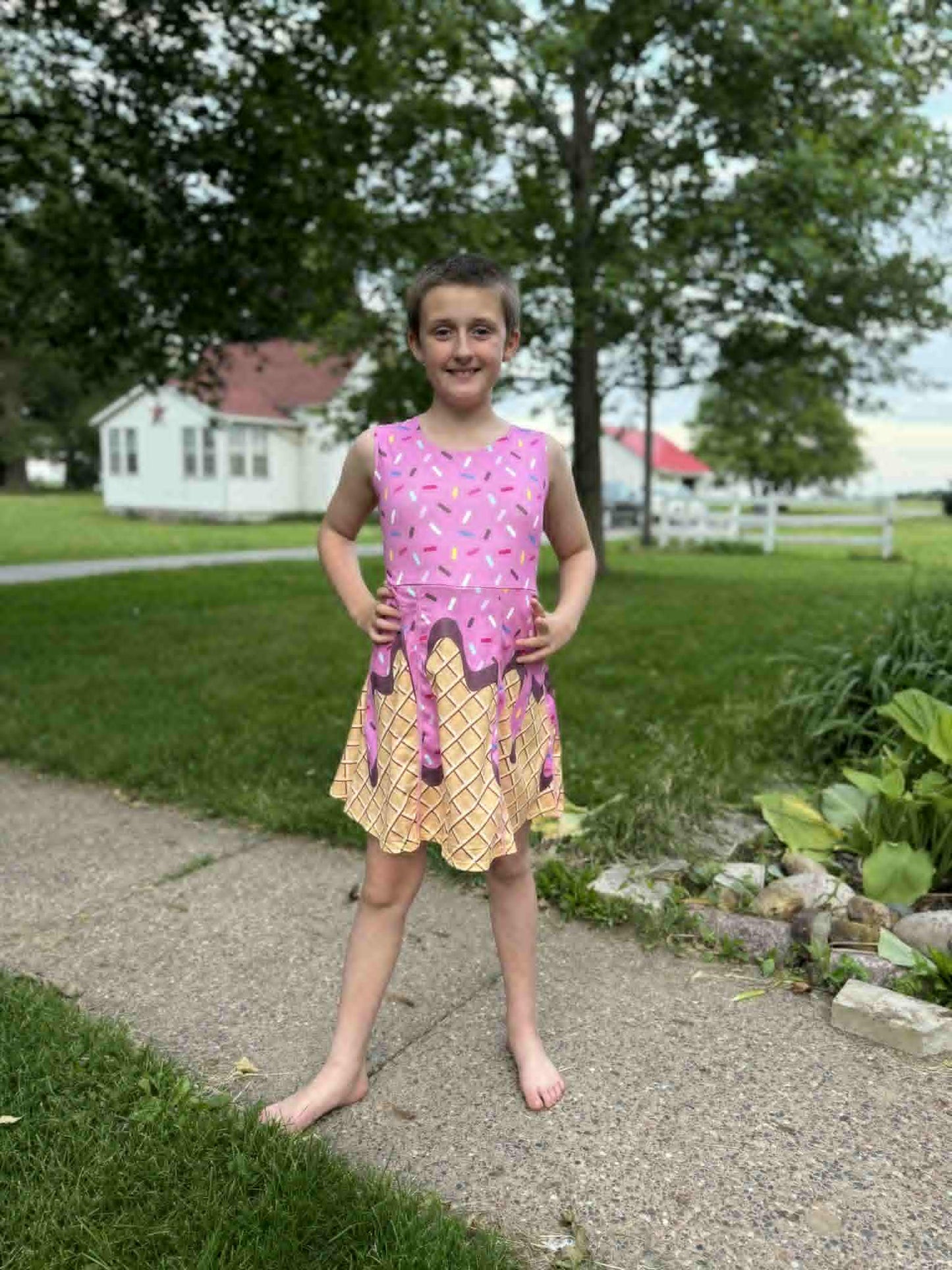 GSD2413 Sprinkles Print Girls Backless Summer Shorts Knee Length Yoga Dress