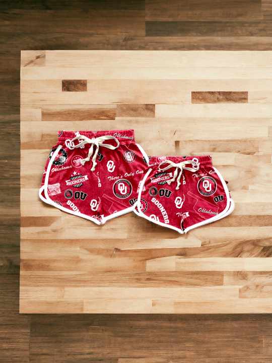 (Custom Design Preorder MOQ 5) Team's Red SOONERS Print Adult Summer Shorts
