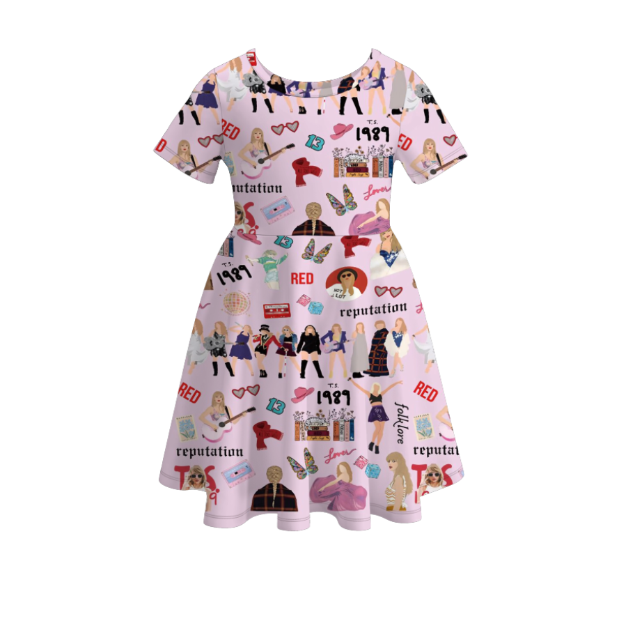 (Custom Design Preorder MOQ 5) Singer Swiftie Butterfly Print Girls Knee Length Summer Dress