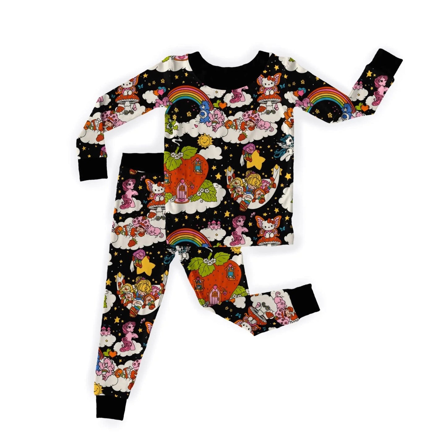 (Custom Design Preorder MOQ 5) Cartoon Characters Rainbow Print Girls Fall Pajamas Clothes Set