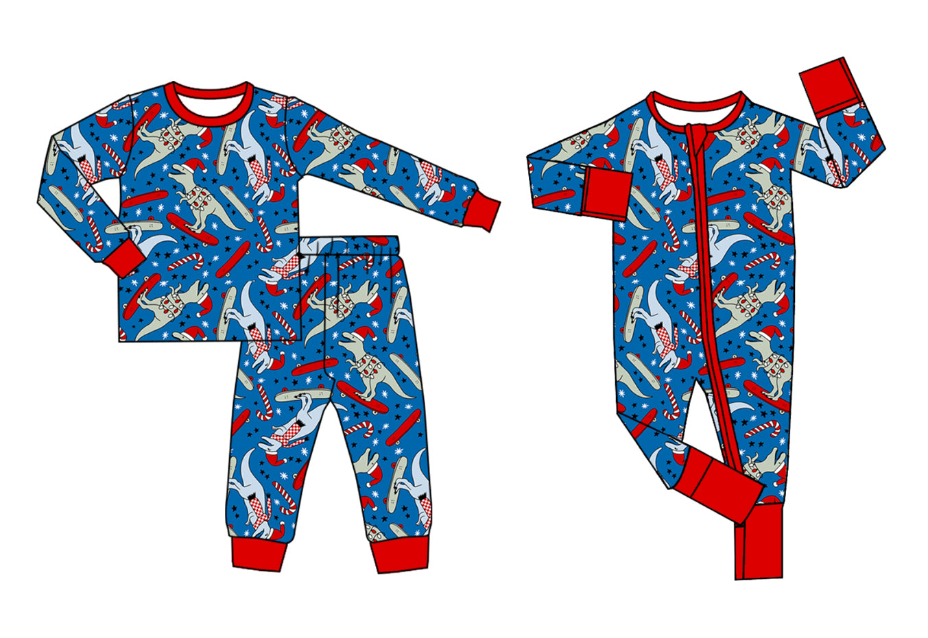 5.22(Custom Design Preorder MOQ 5 Each Design) Dino Candy Cane Print Boys Christmas Matching Clothes Brothers Wear