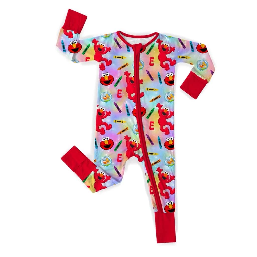 (Custom Design Preorder MOQ 5) Cartoon Teacher Street Red Print Baby Fall Sleeper Zipper Romper