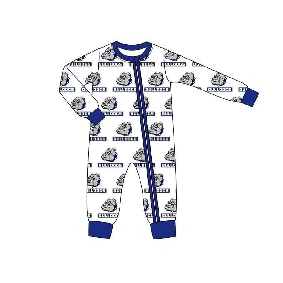 (Custom Design Preorder MOQ 5) Team's White Bulldogs Print Baby Sleeper Zipper Romper