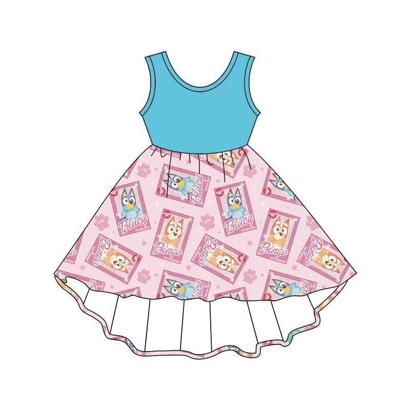 (Custom Design Preorder MOQ 5) Cartoon Dog Print Girls High Low Summer Dress