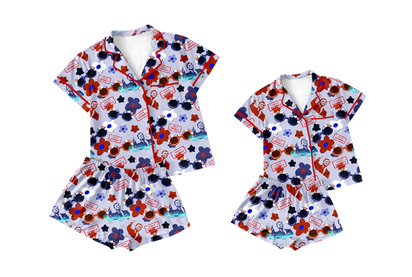 11.11(Custom Design Preorder MOQ 5) Adult TRUMP Flowers Print Woman Buttons Summer Pajamas Clothes Set