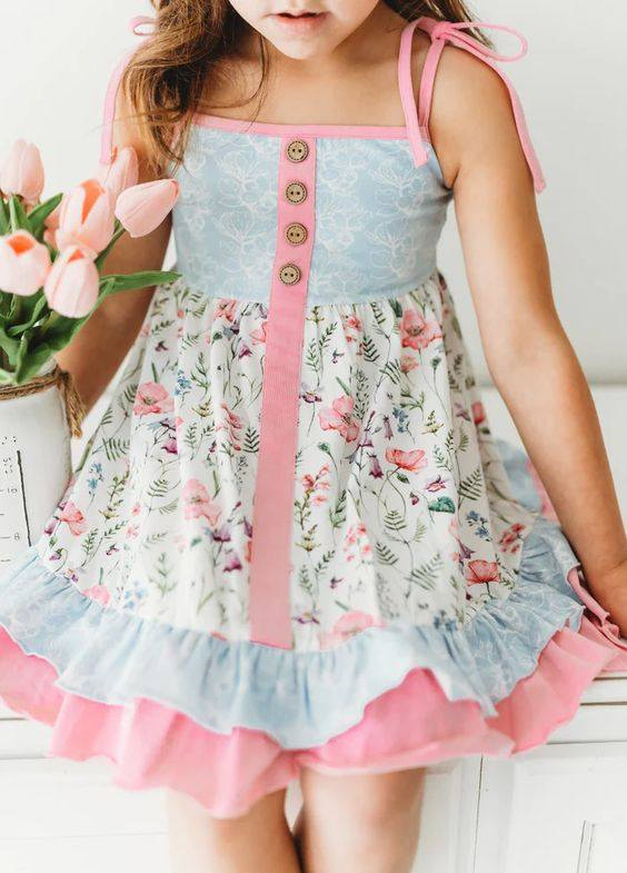 (Pre-order)GSD0602 Flowers Print Girls Ruffles Summer Dress