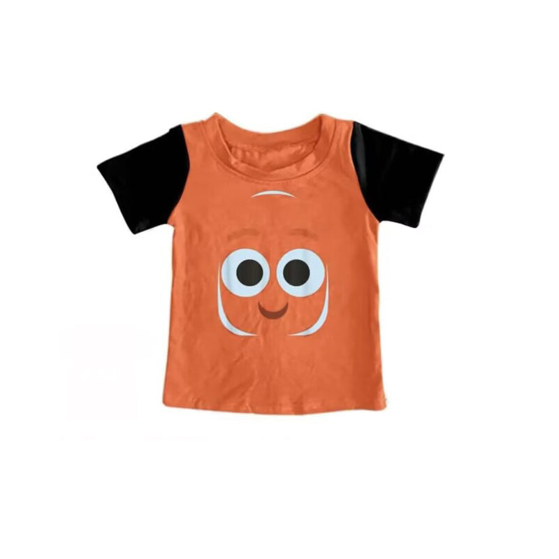(Custom Design Preorder MOQ 5) Cartoon Orange Fish Print Boys Summer Tee Shirts Top
