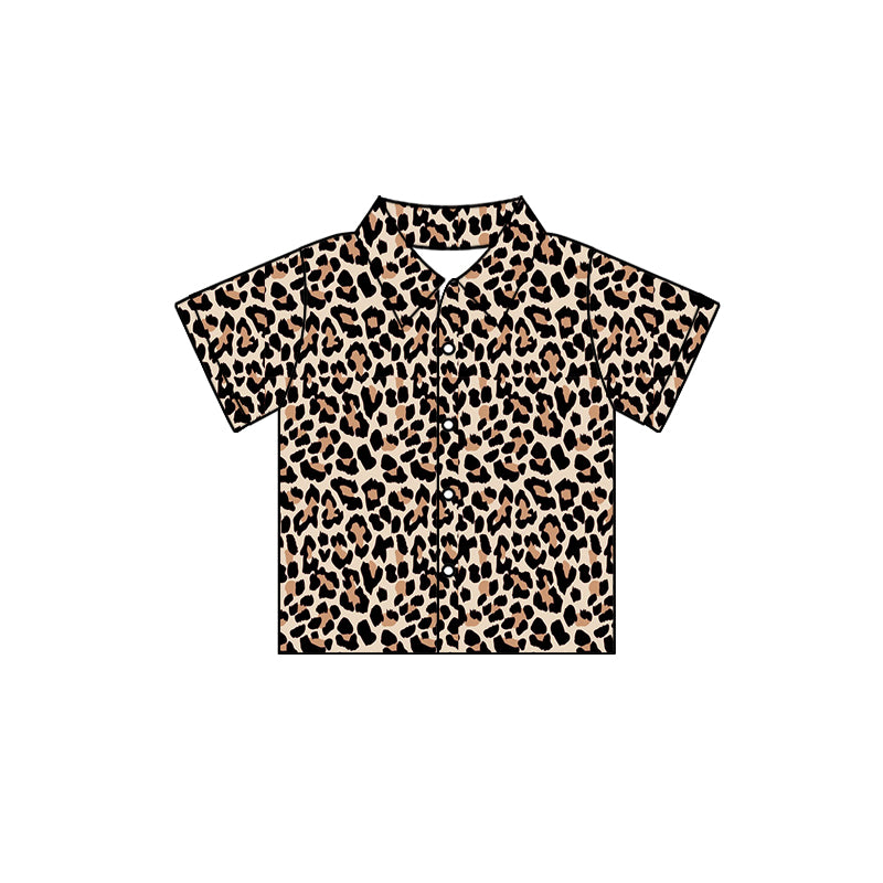 (Custom Design Preorder MOQ 5) Brown Leopard Print Girls Summer Tee Shirts Top