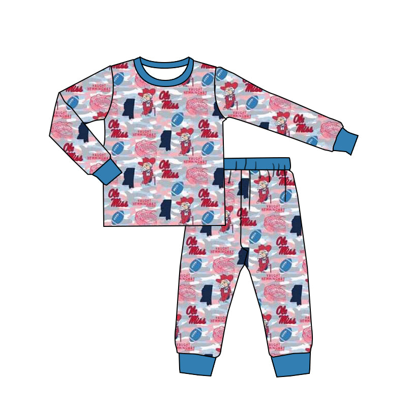 (Custom Design Preorder MOQ 5) Team's Ole Miss Print Kids Pajamas Clothes Set