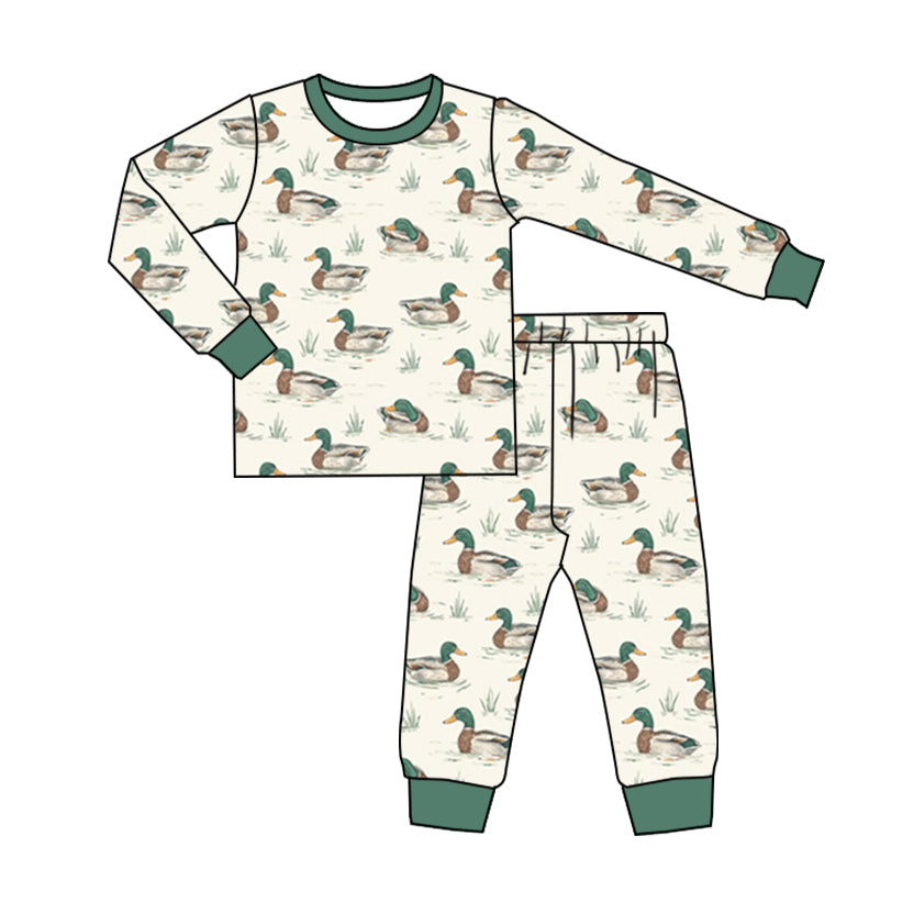 (Custom Design Preorder MOQ 20) Duck Print Boys Fall Pajamas Bamboo Clothes Set