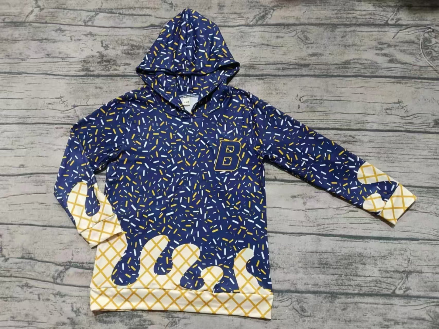 (Custom Design Preorder MOQ 5 Each Item)Team's B Navy Sprinkles Print Hoodie Top Mom and Me Matching Clothes