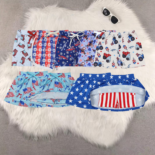 7 Design Flag & Stars Print Kids 4th of July Shorts Sibling Wear