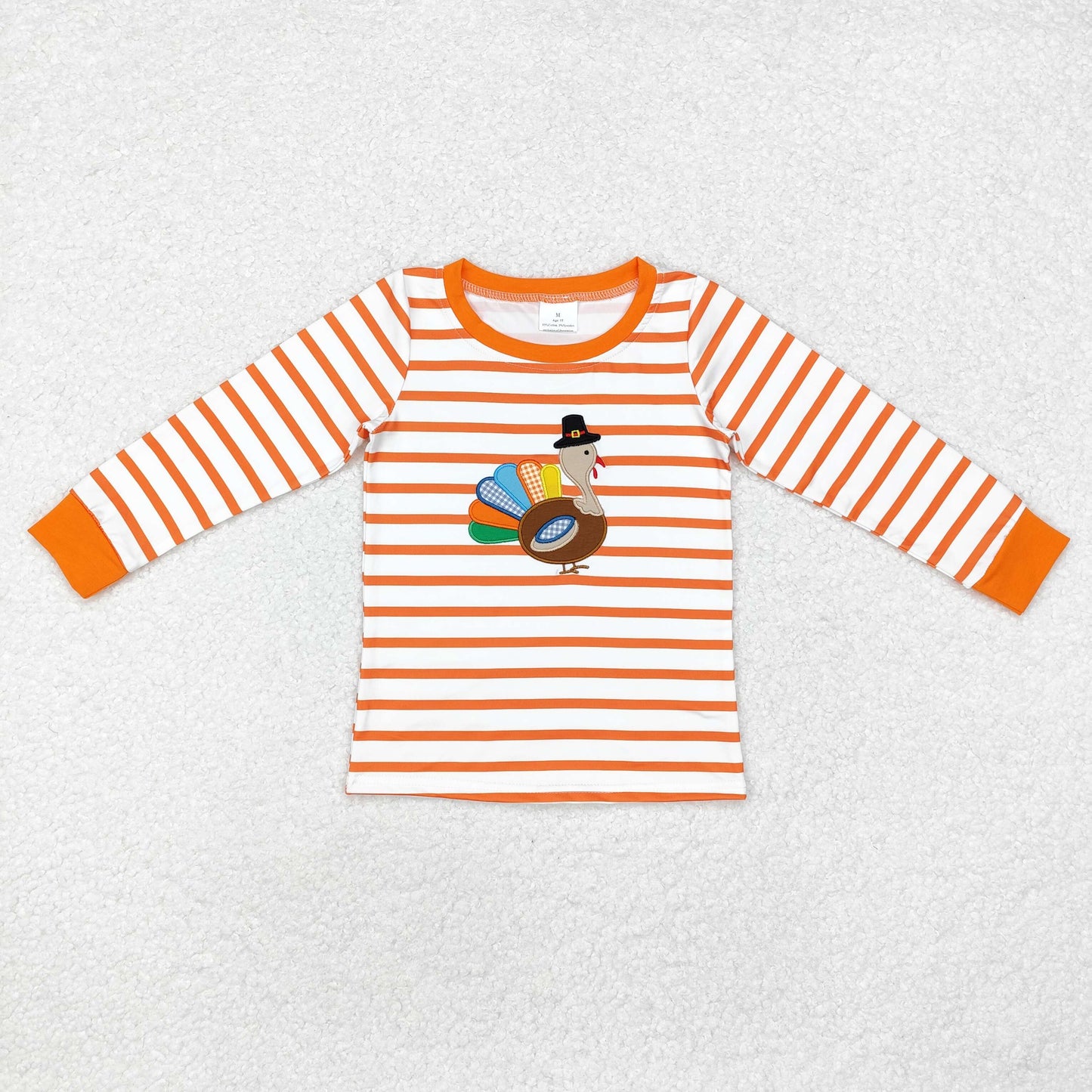 Turkey Embroidery Orange Stripes Print Sibling Thanksgiving Matching Clothes