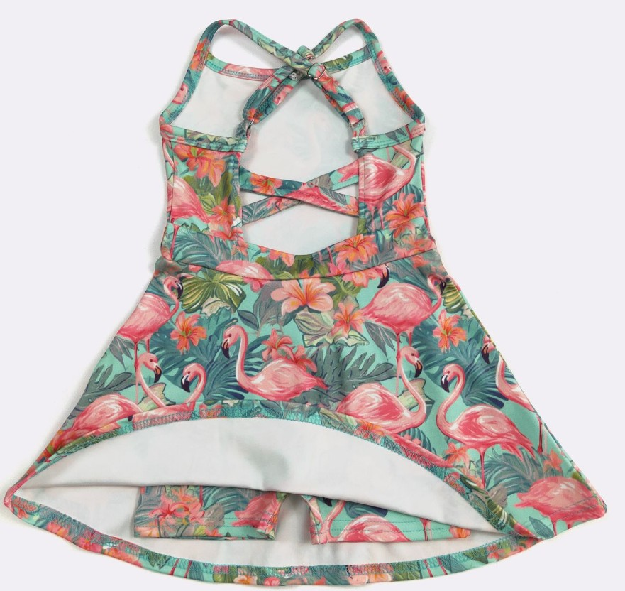 (Custom Design Preorder MOQ 5) Flamingo Flowers Print Backless Top Shorts Skirts Girls Summer Yoga Dress