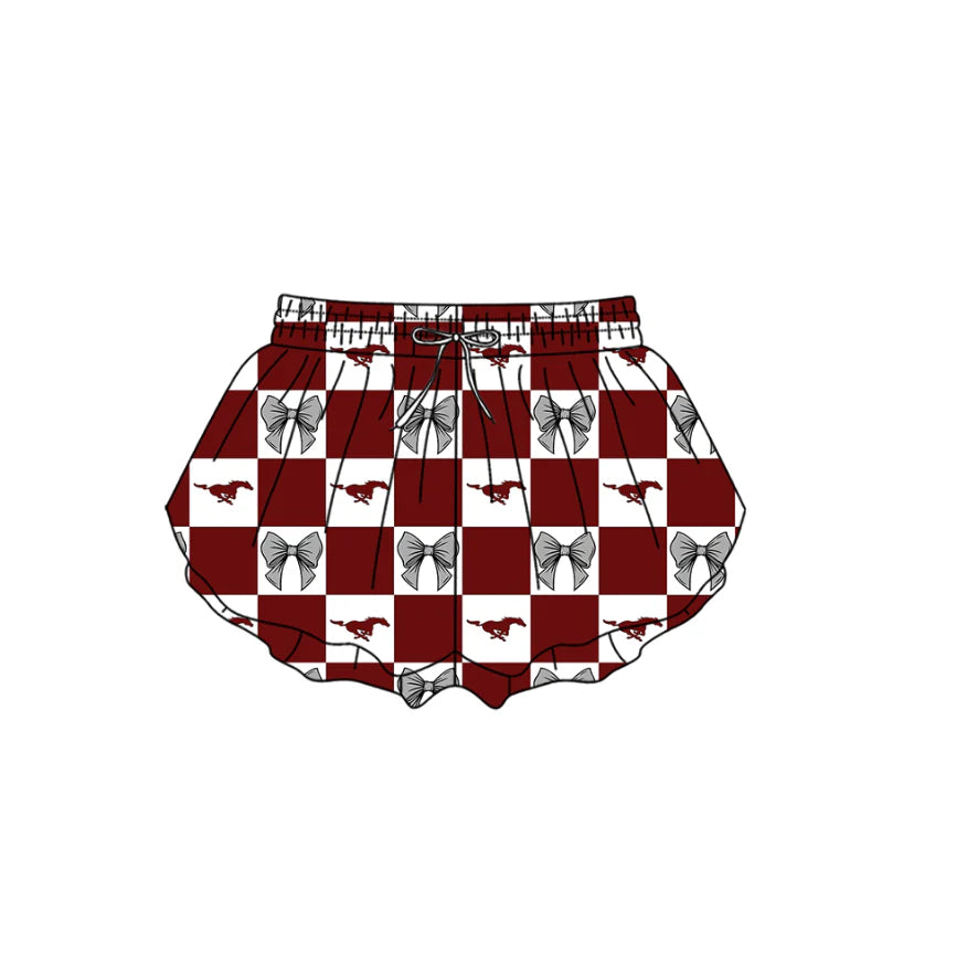 (Custom Design Preorder MOQ 5 Each Color) Team's Perryville Mustangs Bows Plaid Print Girls Summer Clothes Sisters Matching Wear