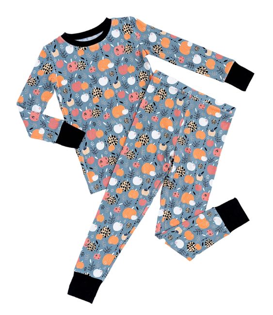 (Custom Design Preorder MOQ 5) Pumpkin Gray Print Girls Fall Pajamas Clothes Set
