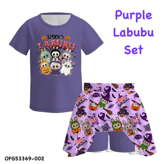 (Custom Design Preorder MOQ 5) Cartoon Labub* Spooky Top Skirts Shorts Girls Halloween Clothes Sets