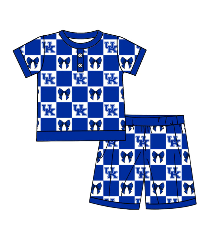 (Custom Design Preorder MOQ 5) Team's Kentucky Bows Plaid Print Girls Summer Clothes Set