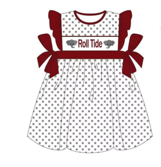 (Custom Design Preorder MOQ 5) Team's ALABAMA ROLL TIDE Print Girls Knee Length Summer Dress