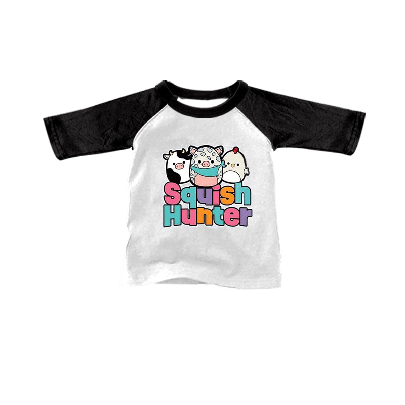 (Custom Design Preorder MOQ 5) Cute Farm Animals Print Kids Raglan Sleeve Tee Shirts Top