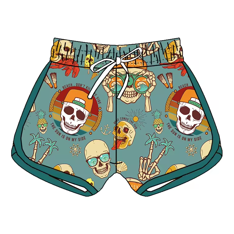 (Custom Design Preorder MOQ 5) Skull Sun Beach Print Boys Summer Shorts