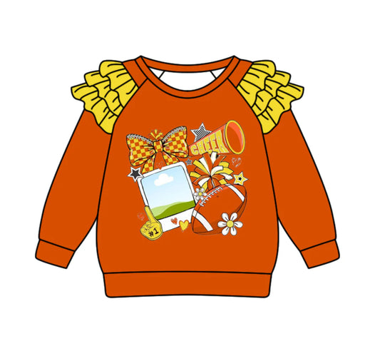 (Custom Design Preorder MOQ 5 Each Item) Team's Orange Print Long Sleeve Tee Shirts Top Mom and Me Matching Clothes