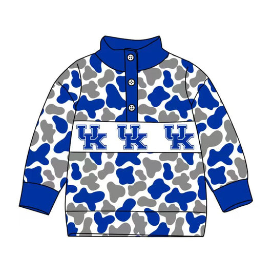 (Custom Design Preorder MOQ 5 Each Item) Team's Kentucky Camo Print Long Sleeve Polo Top Mom and Me Matching Clothes