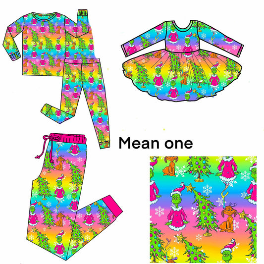(Custom Design Preorder MOQ 5 Each Item) Green Frog Rainbow Print Family Christmas Matching Clothes