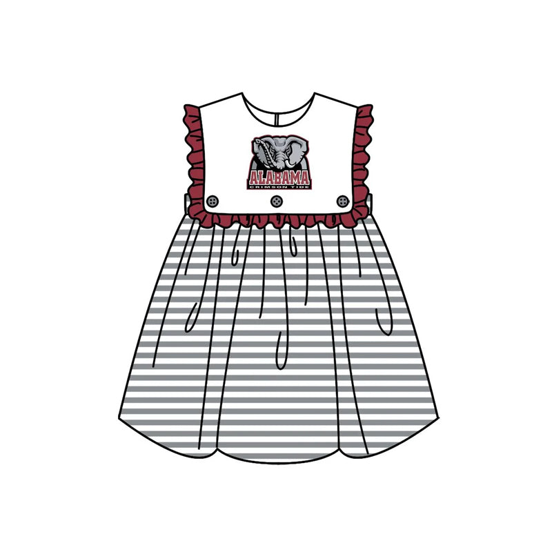 (Custom Design Preorder MOQ 5 ) Team's Alabama Stripes Print Girls Summer Knee Length Dress