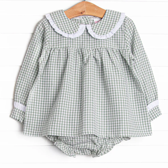(Custom Design Preorder MOQ 5) Green Plaid Print Baby Girls Romper