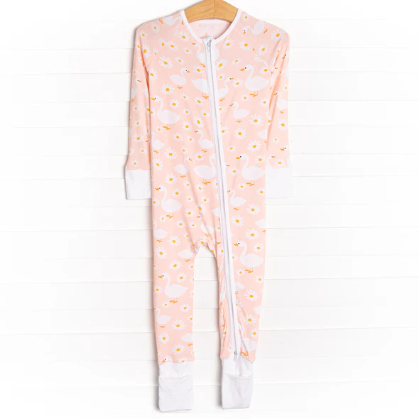 (Custom Design Preorder MOQ 20) Goose Daisy Print Baby Girls Fall Bamboo Sleeper Zipper Romper