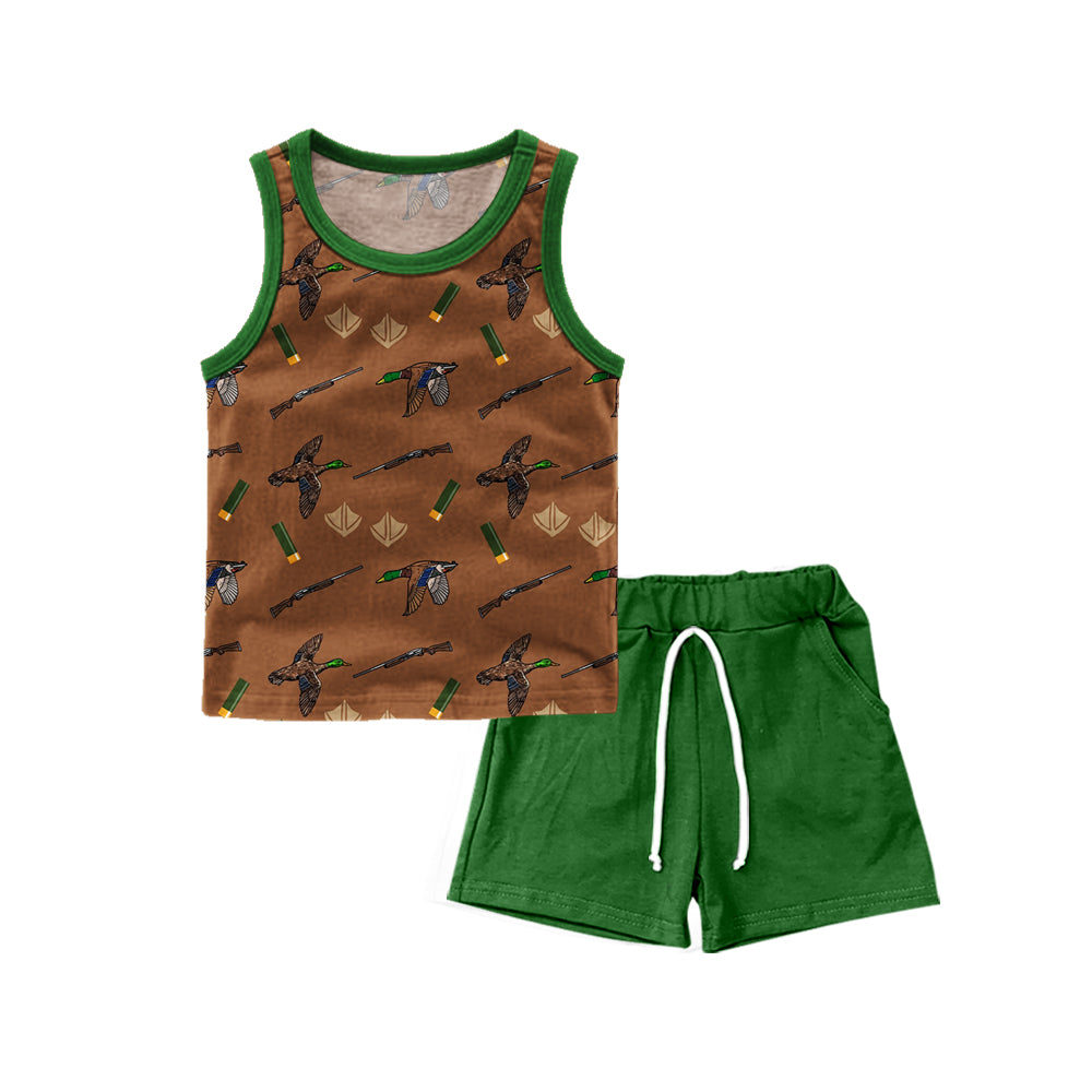 11.30(Custom Design Preorder MOQ 5 ) Duck Vest Top Green Shorts Boys Summer Clothes Set