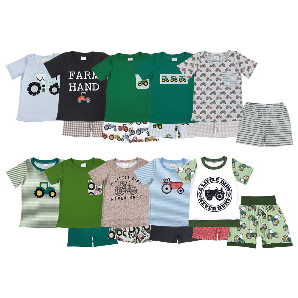 10 Items Tractors Shorts Boys Summer Clothes Set Brothers Wear