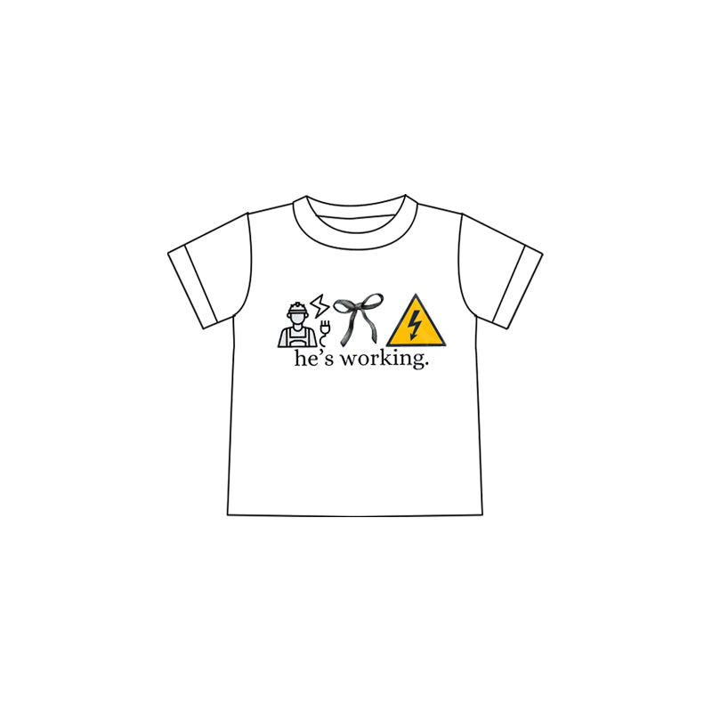 (Custom Design Preorder MOQ 5 )NO.11 he's working bow Print Girls Summer Tee Shirts Top