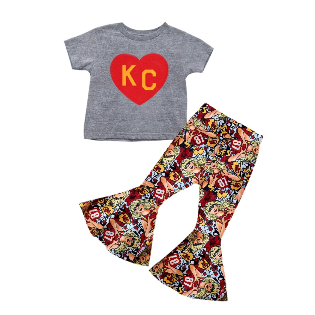 (Custom Design Preorder MOQ 5) Singer Team's Print Girls Bell Pants Clothes Set