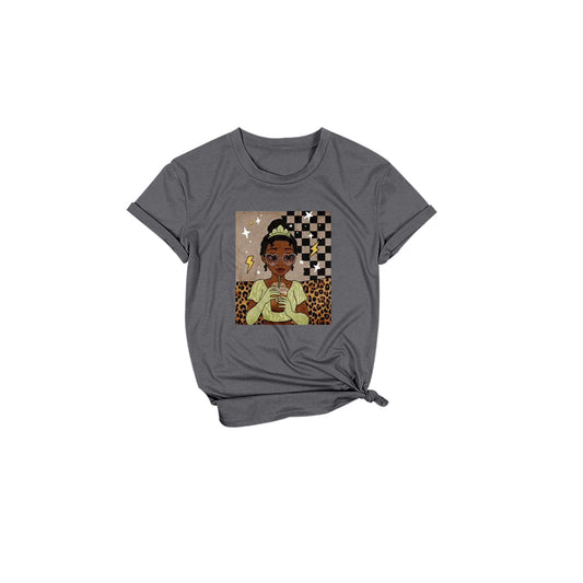 (Custom Design Preorder MOQ 5 Each Item) Cartoon Princess Grey Print Mom and Me Matching Clothes