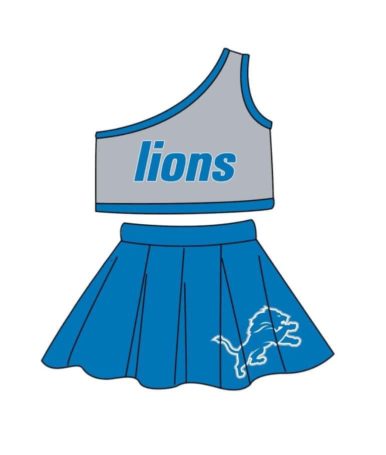 (Custom Design Preorder MOQ 5) Team's LIONS Print Girls Skirts Clothes Set