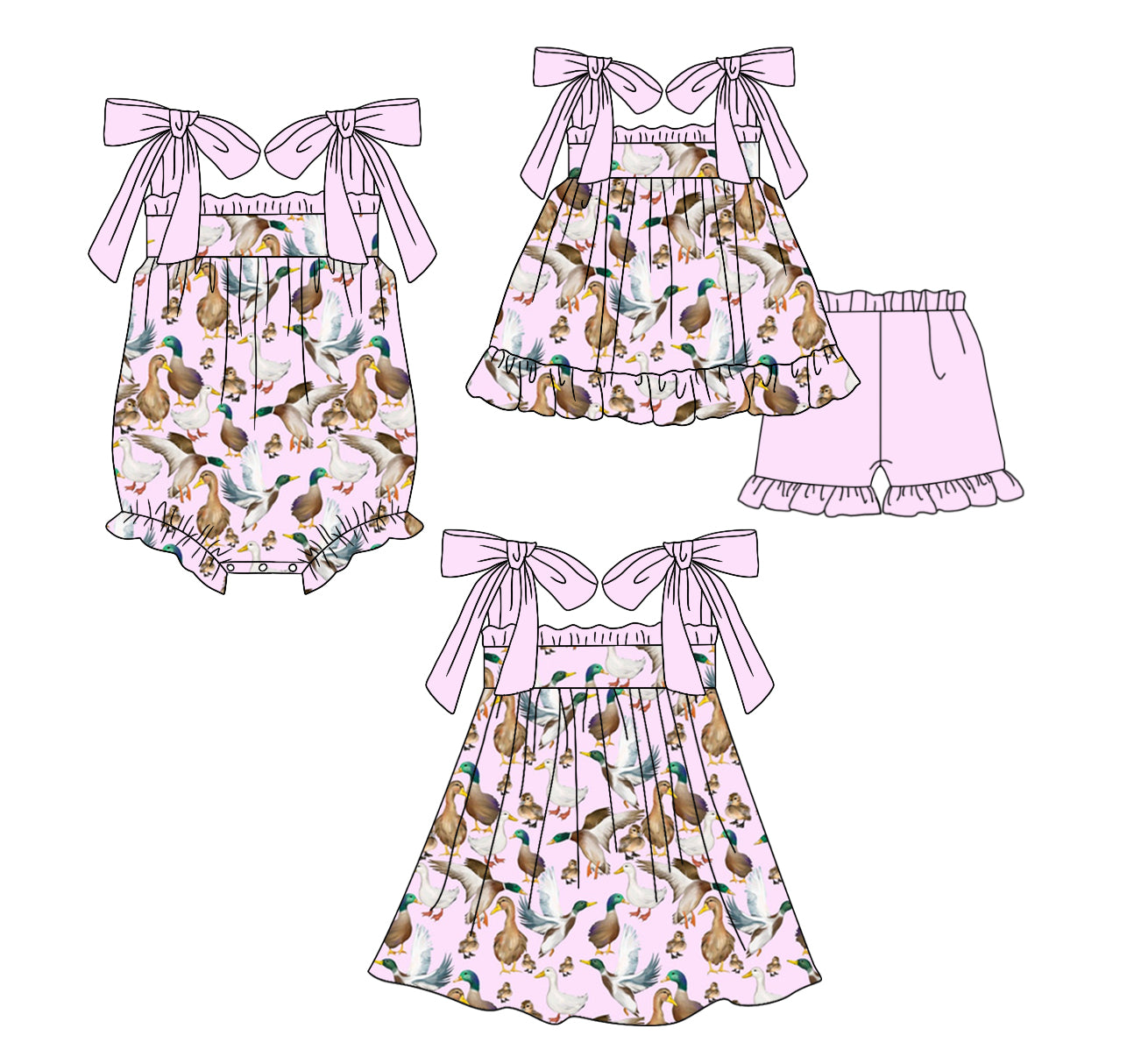 12.12(Custom Design Preorder MOQ 5 Each Design) Duck Pink Print Girls Summer Matching Clothes Sisters Wear