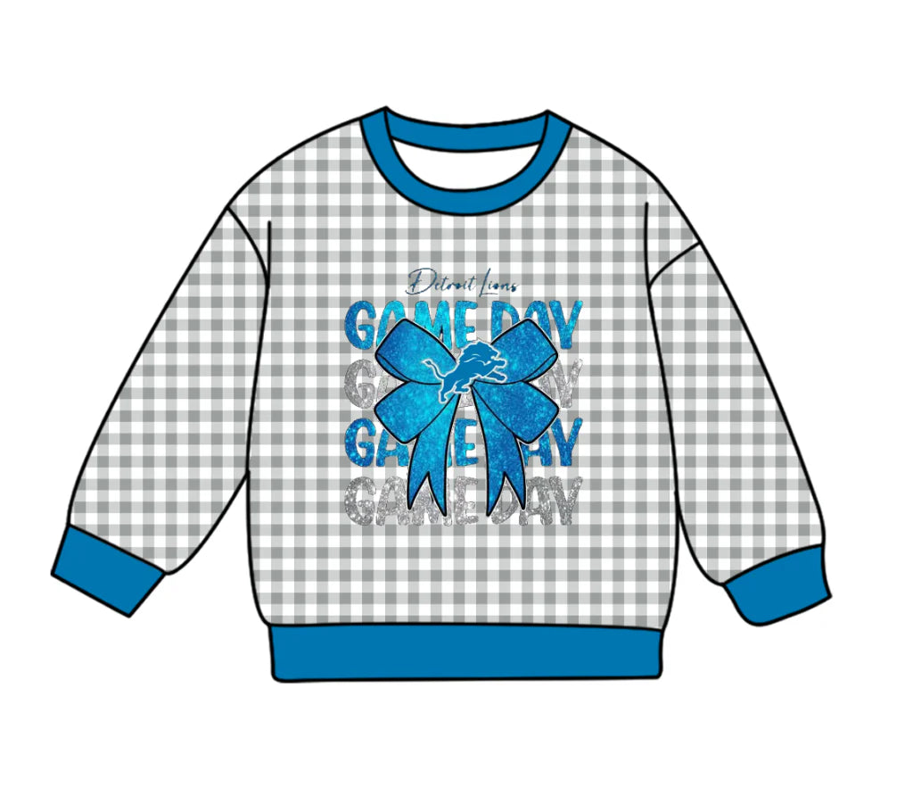 (Custom Design Preorder MOQ 5 Each Item) Team's LIONS GAME DAY Plaid Print Long Sleeve Tee Shirts Top Mom and Me Matching Clothes