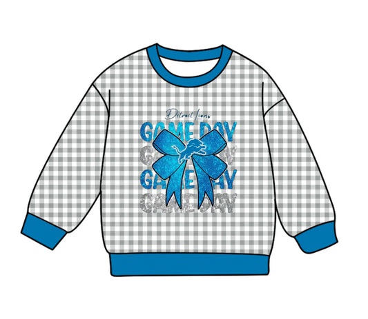 (Custom Design Preorder MOQ 5 Each Item) Team's LIONS GAME DAY Plaid Print Long Sleeve Tee Shirts Top Mom and Me Matching Clothes