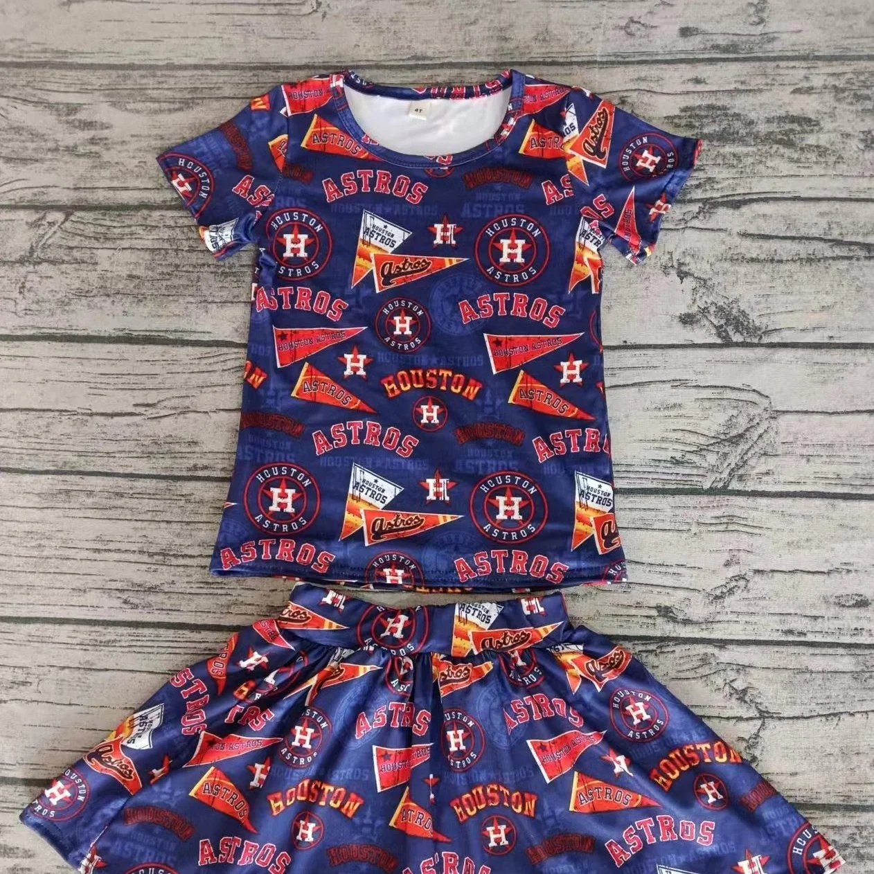 (Custom Design Preorder MOQ 5)Team's ASTROS H Star Print Skirts Shorts Girls Summer Clothes Set