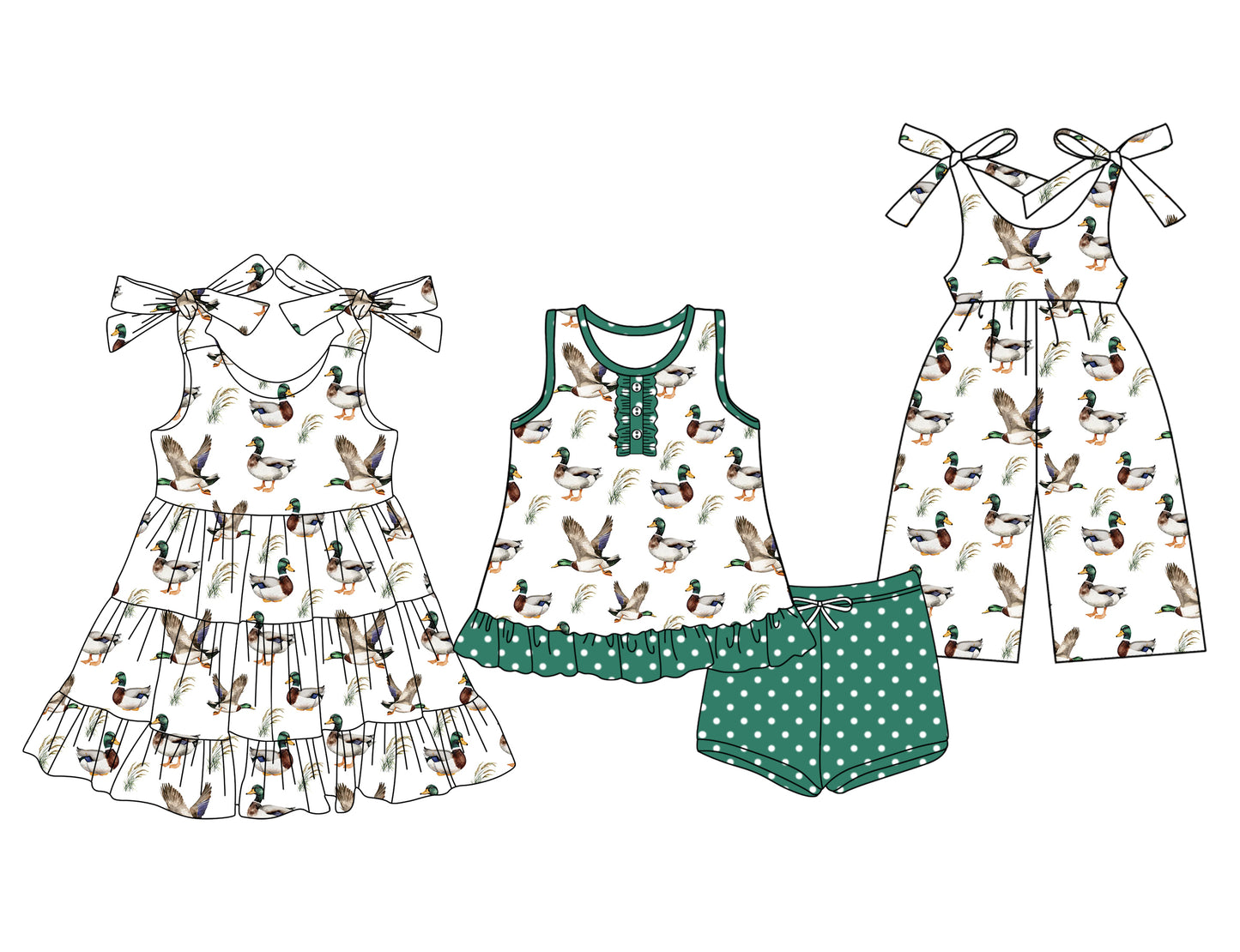 3.31(Custom Design Preorder MOQ 5 Each Design) Duck Print Girls Summer Matching Clothes Sisters Wear
