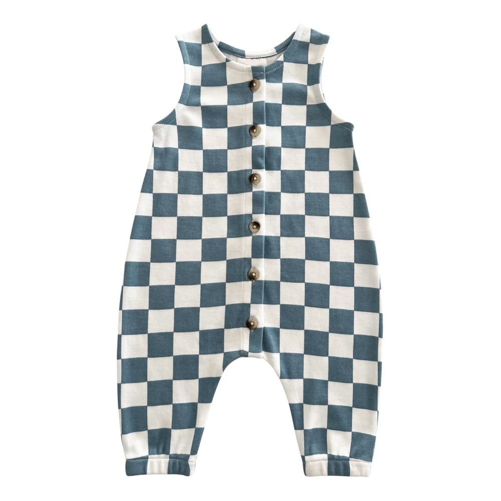 (Custom Design Preorder MOQ 5)Blue Plaid Print Baby Boys Summer Romper